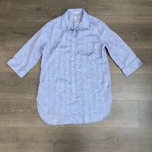 Chicos Button Front Shirt Women 0 Small Blue Linen No Iron Lagenlook Minimalist